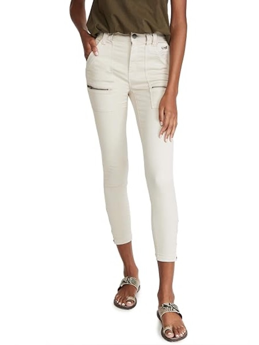 Joie High Rise Park Skinny Utility Cargo Pants Cream Off-White Size 25